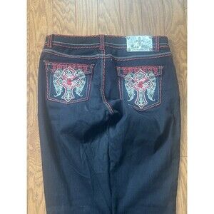 Vintage Premium Raw Blue Jeans Women 11/12 White Gothic Cross Embroidered Y2K
